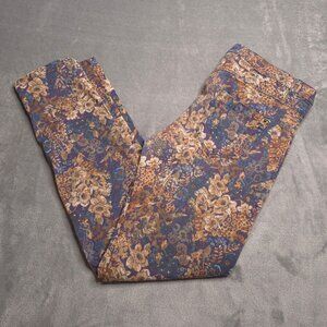 Zara Z1975 Denim Womens Skinny Ankle Jeans 10 Floral Tapestry Mid Rise Stretch